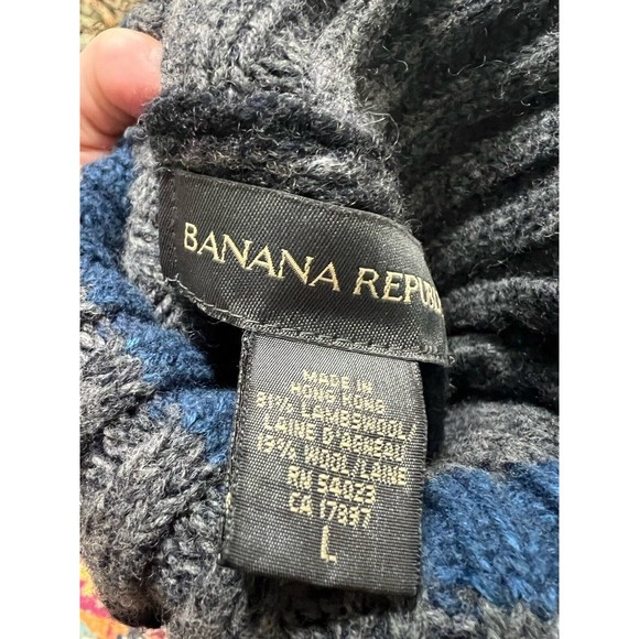 Men's Banana Republic Lambs Wool Blend Turtleneck Striped Sweater Sz L Gray Blue - Picture 5 of 9